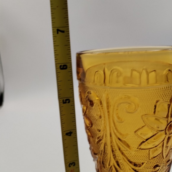 Vintage Indiana Glass Amber Sandwich Pattern Footed Water Goblets 6" Set of 2 - Picture 8 of 9